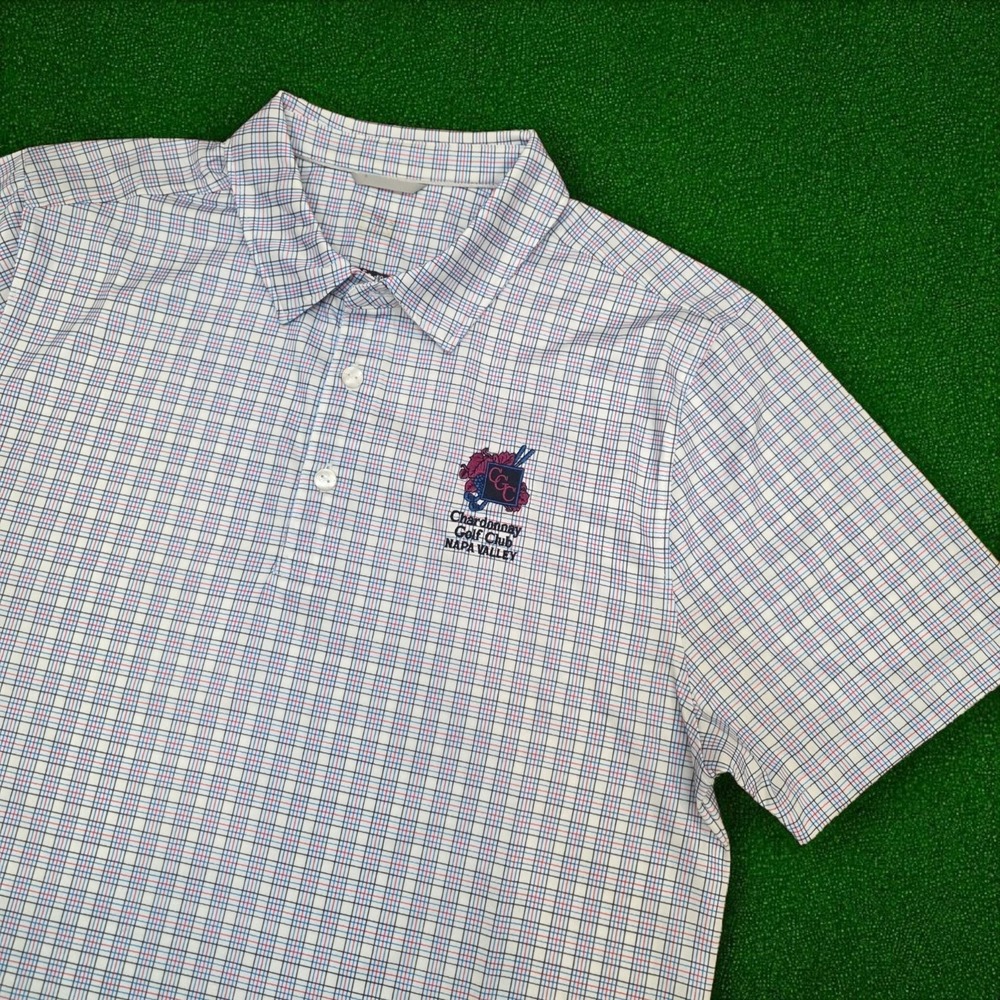 Cutter Buck Drytec Golf Polo Shirt Plaid Chardonnay Club Napa‎ Valley Golf - L
